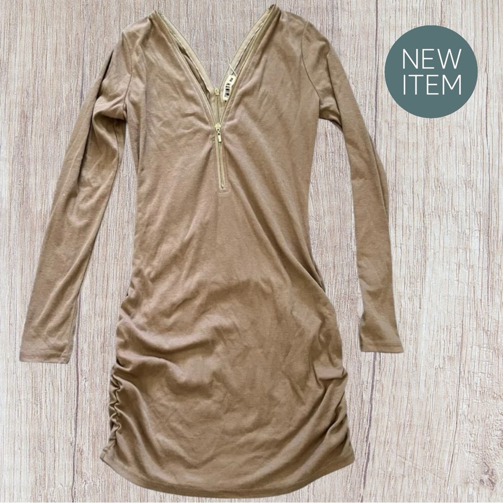 NWT - Twinth - Zippered Brown Bodcon Dress - Size M